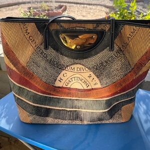 Gattinoni Designer Multicolor Striped Tote Bag